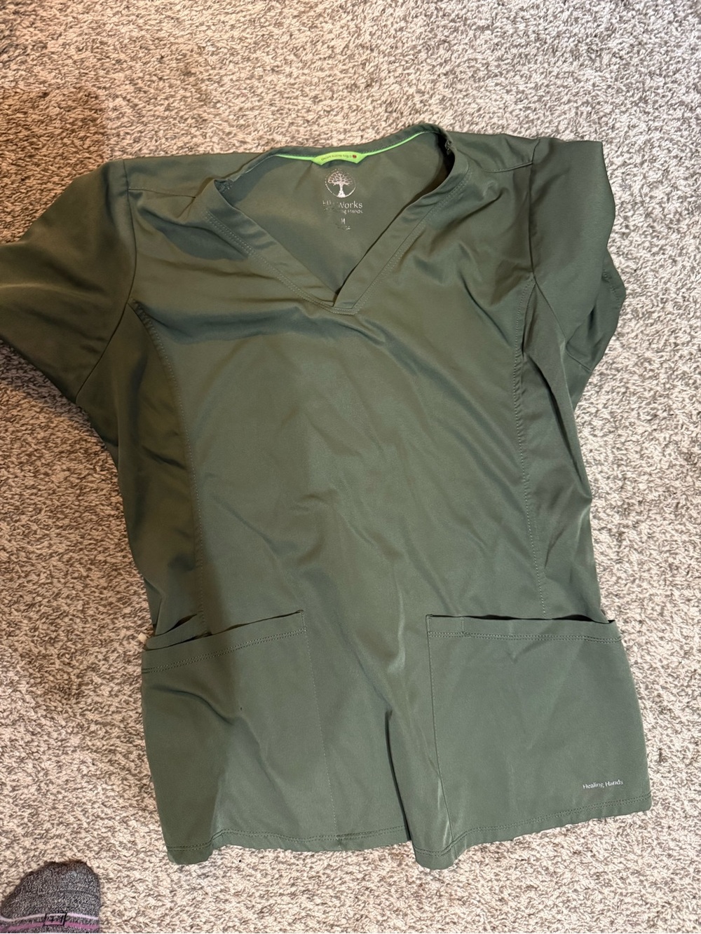 healing hands Olive Green V-Neck Medical Scrub Top